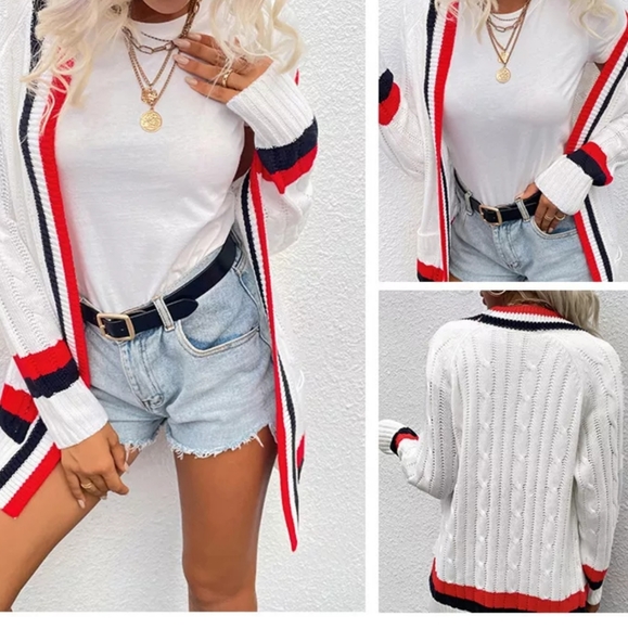 Designer Inspired Open Front Knit Cardigan w/ pock - Picture 5 of 10